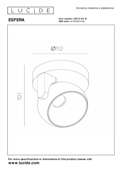 Lucide Premium ESFERA - Ceiling spotlight - Ø 11,2 cm - LED Dim. - 1x11W 2700K - Grey iron - technical